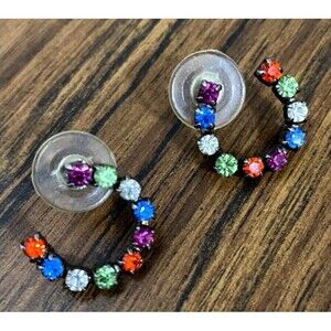 Horseshoe Hoop Multicolored Rhinestone Earrings Western Cowgirl Rodeo Chic